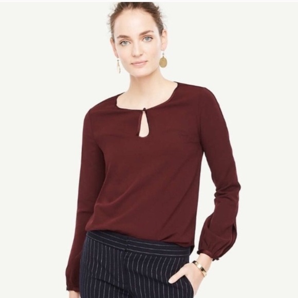 Ann Taylor Tops - Ann Taylor Satin Trim Keyhole Top Burgundy